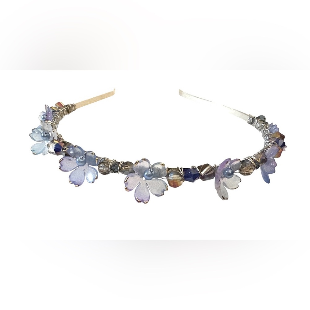 Fairy Headband with Austrian Crystals, Lucite Flowers and Glass Pearls - Picture 2 of 7